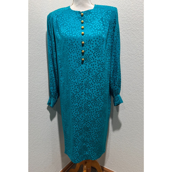 Vintage Liz Claiborne Sheath Dress 100% Silk Teal Green 80s Sz 6 - Picture 1 of 9